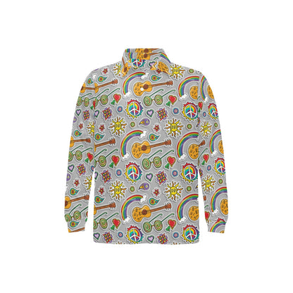 Hippie Print Design LKS306 Long Sleeve Polo Shirt For Men's
