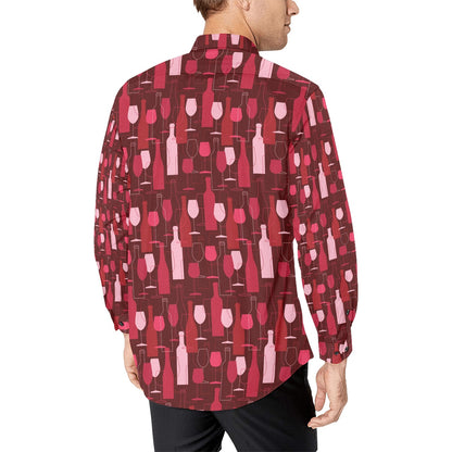 Wine Print Design LKS304 Men's Long Sleeve Dress Shirt