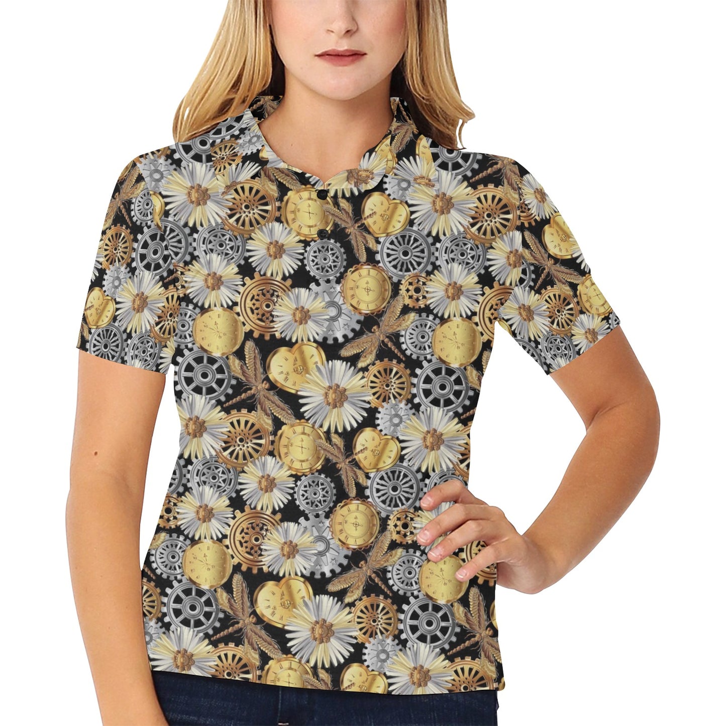 Steampunk Dragonfly Print Design LKS302 Women's Polo Shirt