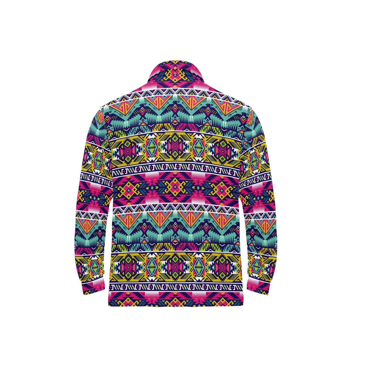 Indian Navajo Color Themed Design Print Long Sleeve Polo Shirt For Men's
