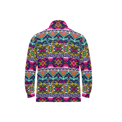 Indian Navajo Color Themed Design Print Long Sleeve Polo Shirt For Men's