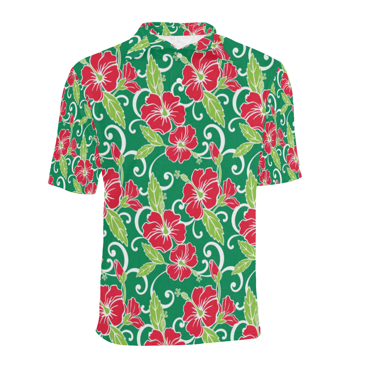 Red Hibiscus Pattern Print Design HB019 Men Polo Shirt