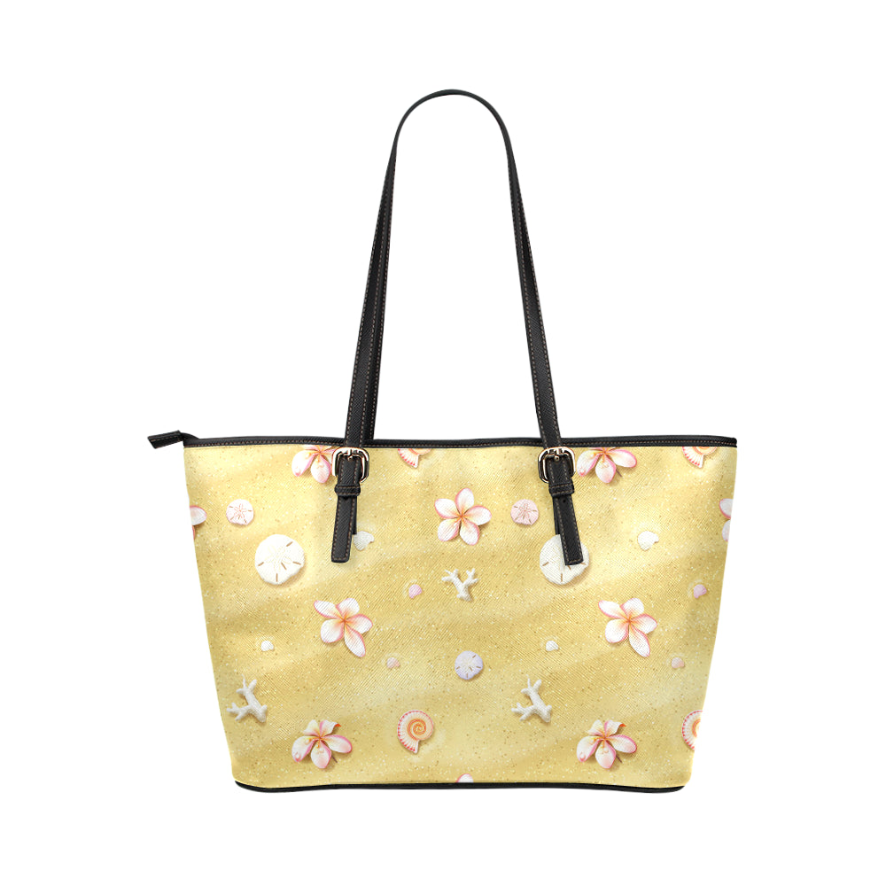 Beach Theme Print Leather Tote Bag
