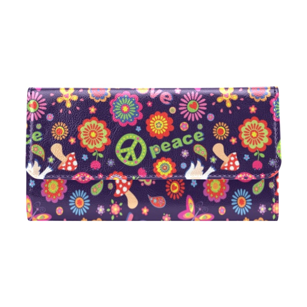 Flower Power Peace Design Print Women's Trifold Wallet