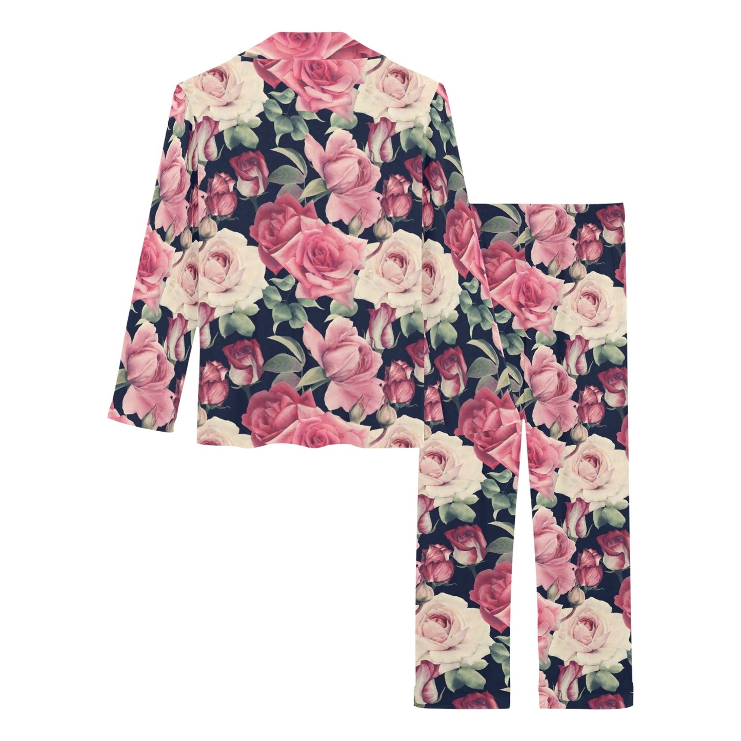 Rose Pattern Print Design RO05 Women's Long Pajama Set