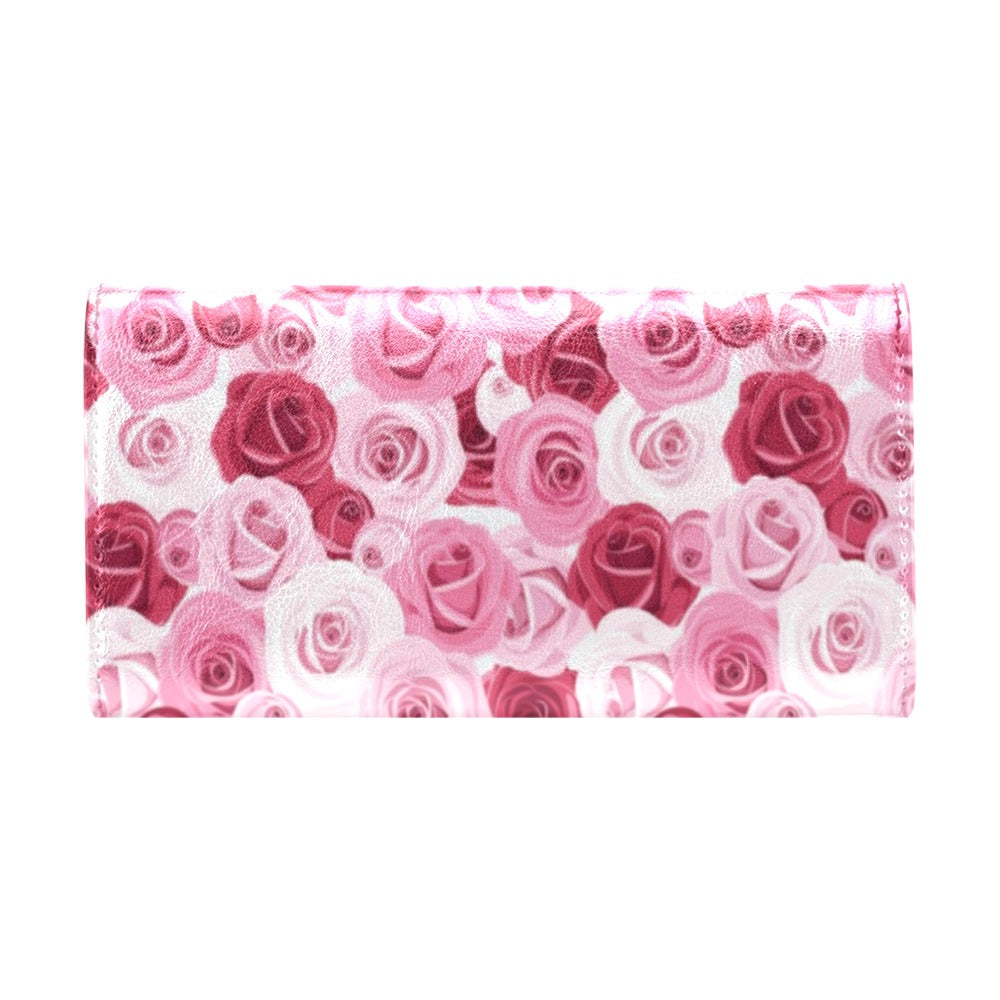 Pink Red Rose Pattern Print Women's Trifold Wallet