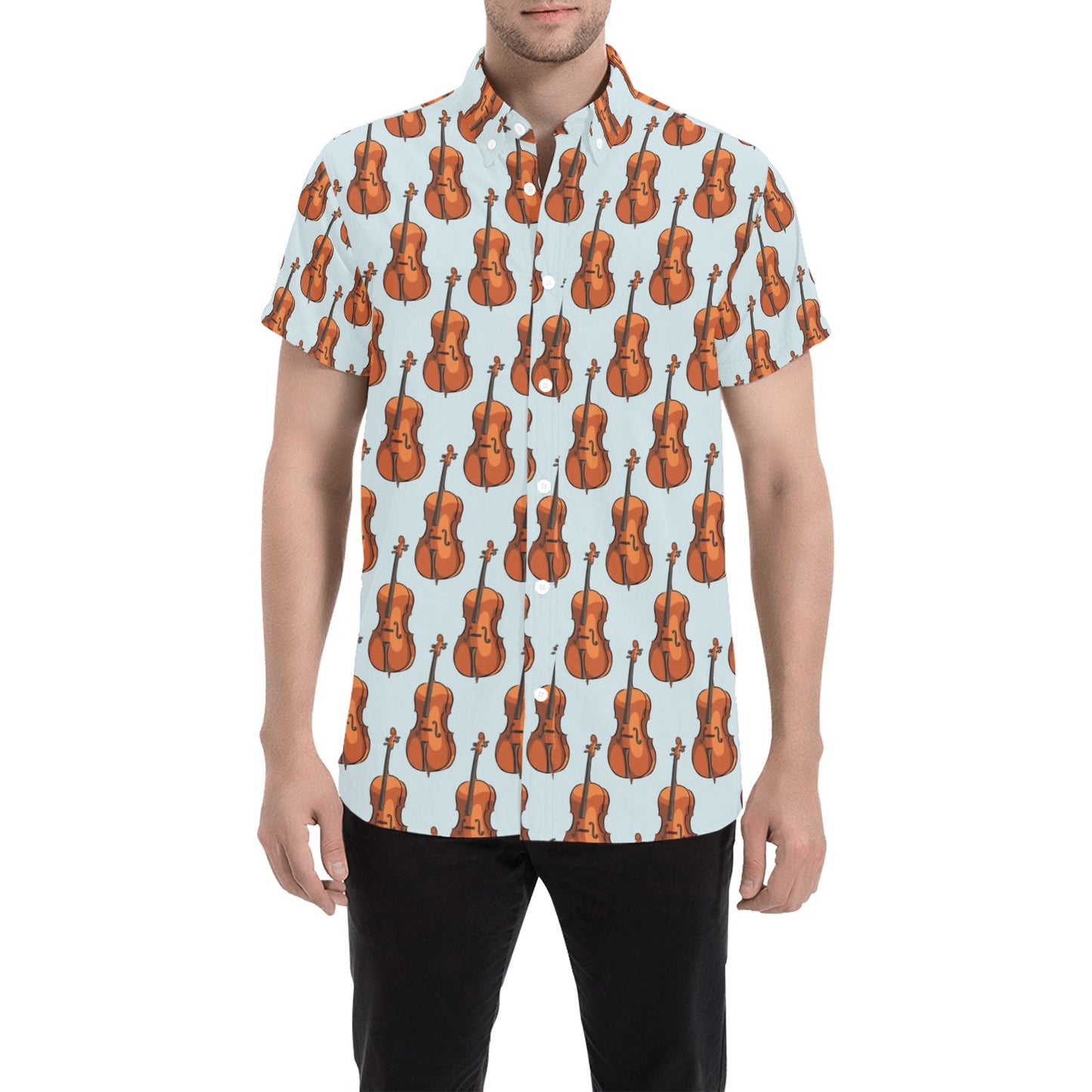 Violin Print Design LKS406 Men Short Sleeve Button Up Shirt