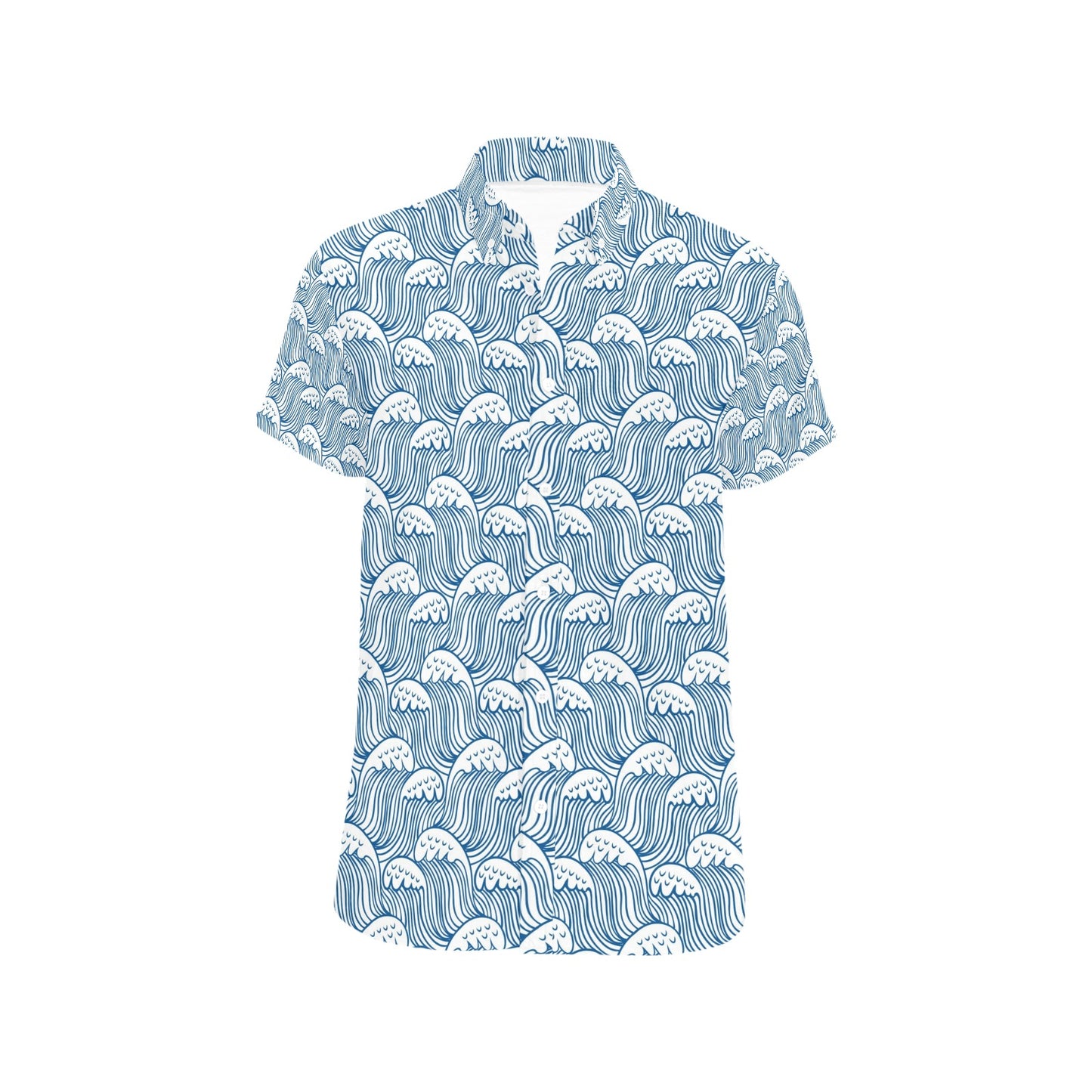 Wave Print Design LKS306 Men Short Sleeve Button Up Shirt