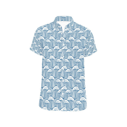 Wave Print Design LKS306 Men Short Sleeve Button Up Shirt