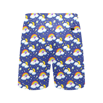 Rainbow Space Design Print Men's Swim Trunks Beach Shorts
