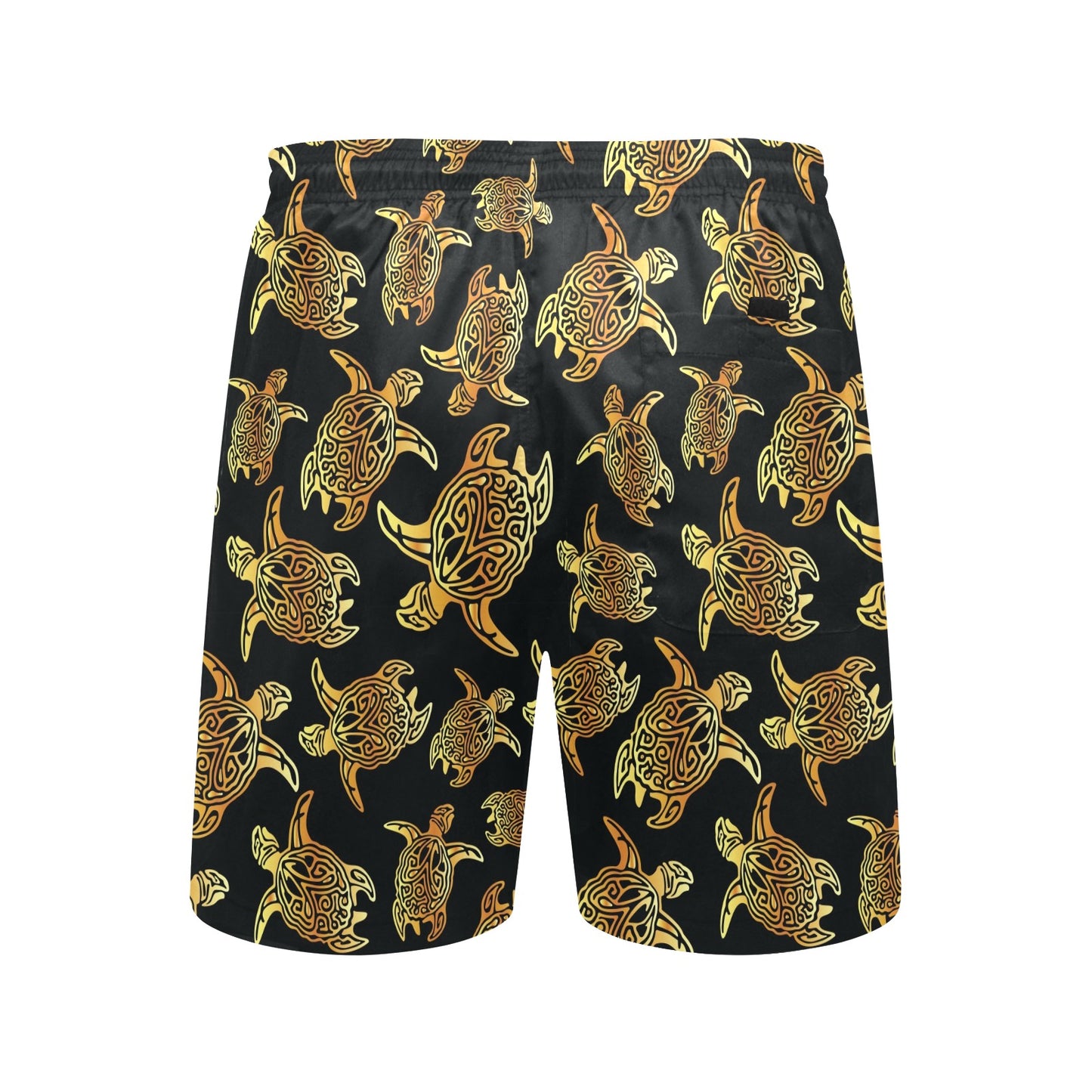 Gold Tribal Turtle Polynesian Themed Men's Swim Trunks Beach Shorts