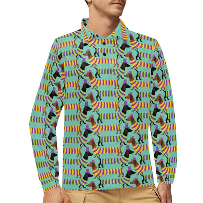 Dachshund Pattern Print Design 05 Long Sleeve Polo Shirt For Men's