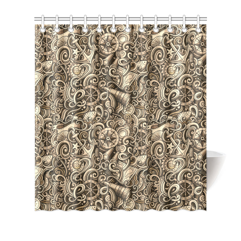 Nautical Tattoo Design Themed Print Shower Curtain