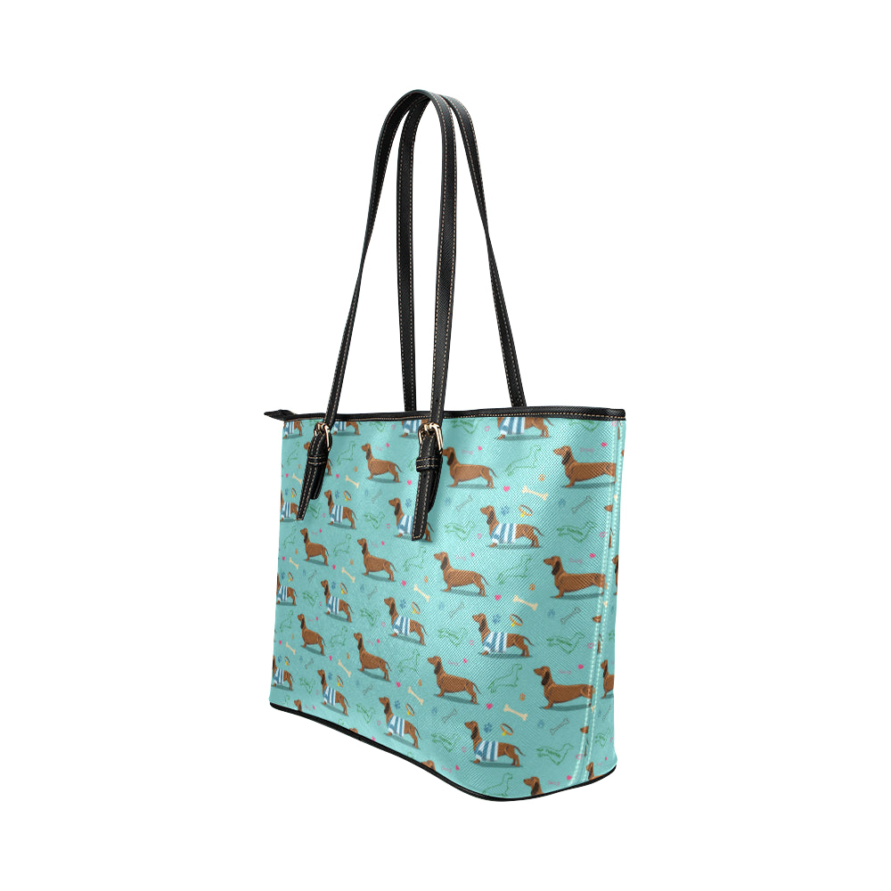 Dachshund Paw Decorative Print Pattern Leather Tote Bag