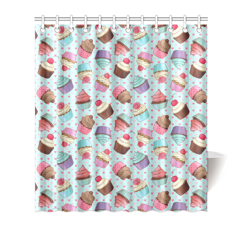 Cupcakes Fancy Heart Print Pattern Shower Curtain