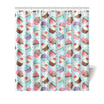 Cupcakes Fancy Heart Print Pattern Shower Curtain