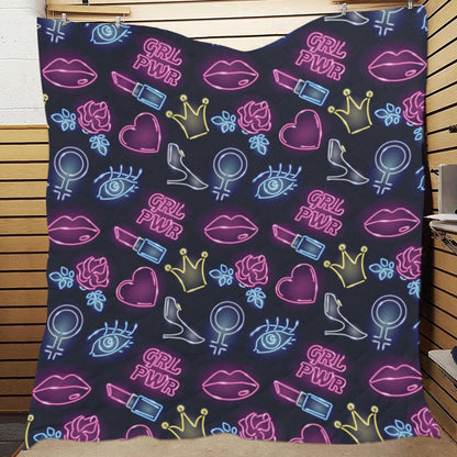 Lipstick Neon Pattern Print Design 02 Premium Quilt