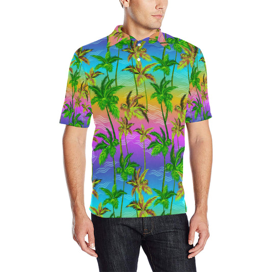 Palm Tree Rainbow Pattern Men Polo Shirt