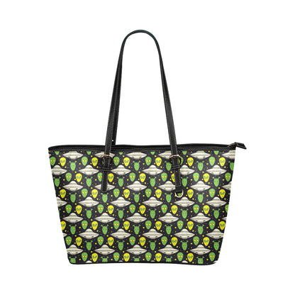 Alien UFO Pattern Leather Tote Bag