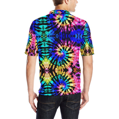 Tie Dye Rainbow Design Print Men Polo Shirt