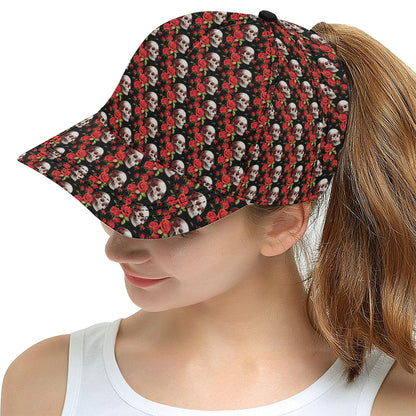 Red Rose Skull Design Print Snapback Cap