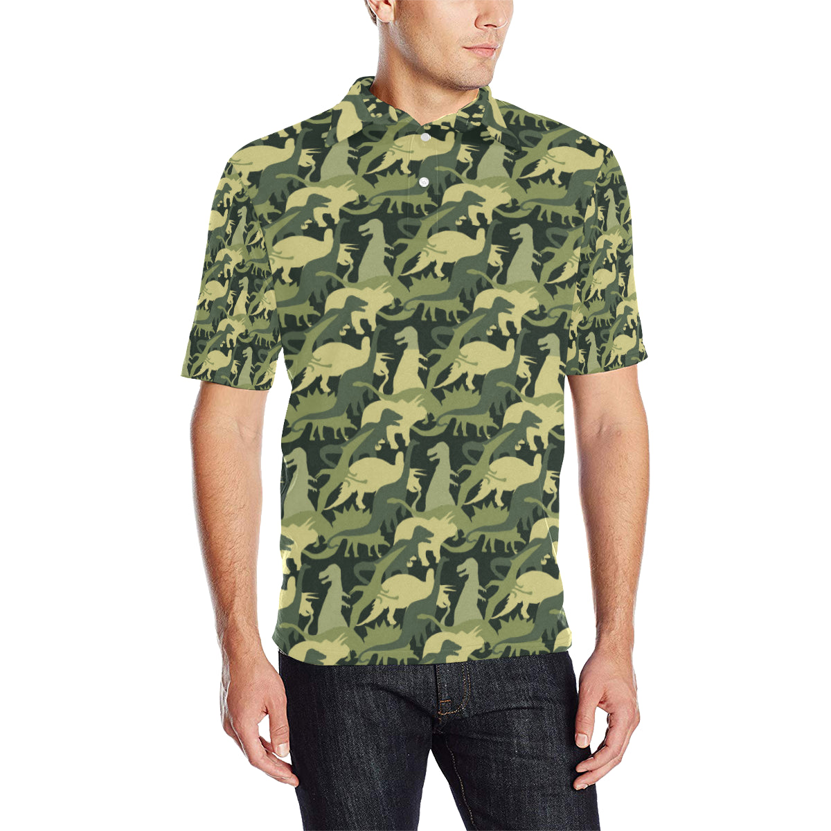 Camouflage Dinosaur Pattern Print Design 03 Men Polo Shirt