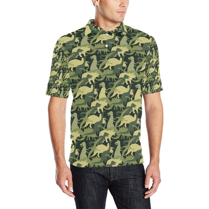 Camouflage Dinosaur Pattern Print Design 03 Men Polo Shirt