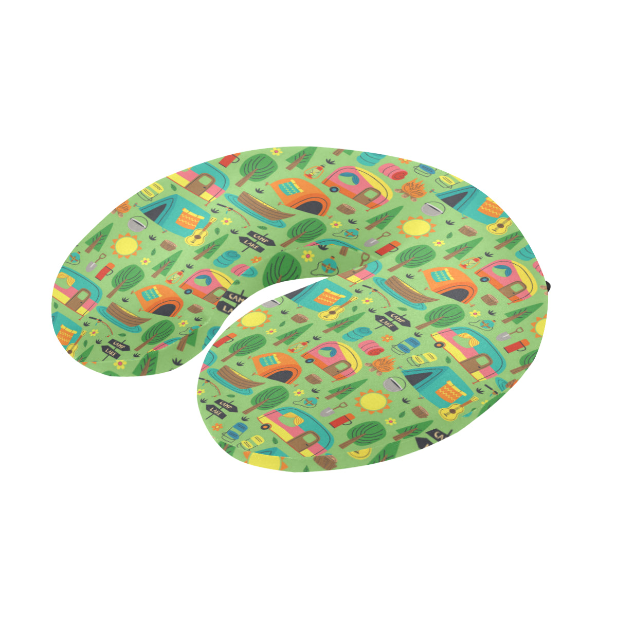 Camping Camper Pattern Print Design 04 U-Shaped Travel Neck Pillow