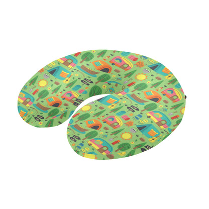 Camping Camper Pattern Print Design 04 U-Shaped Travel Neck Pillow