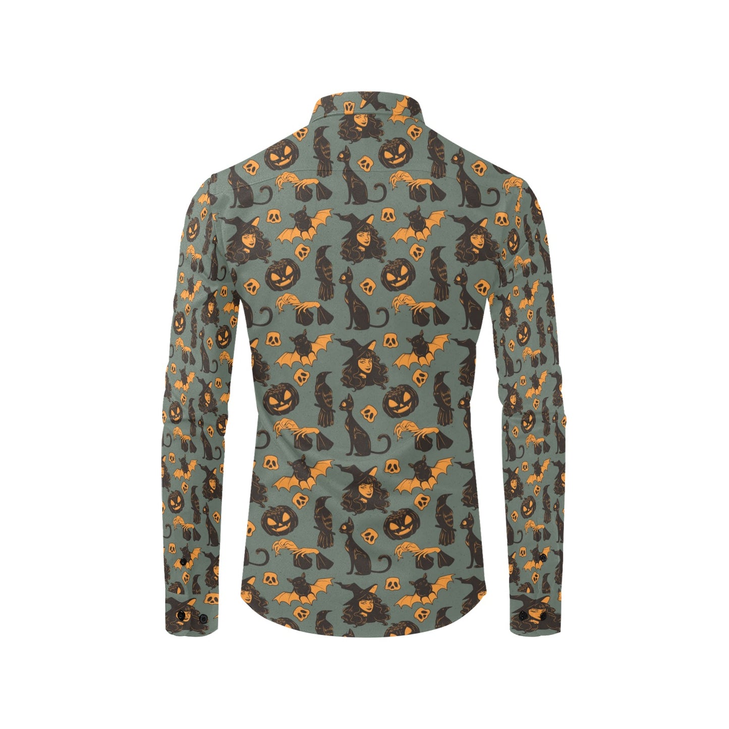 Witch Bat Halloween Print Design LKS305 Men's Long Sleeve Dress Shirt