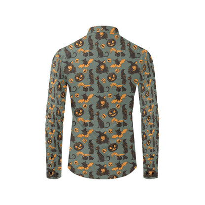 Witch Bat Halloween Print Design LKS305 Men's Long Sleeve Dress Shirt