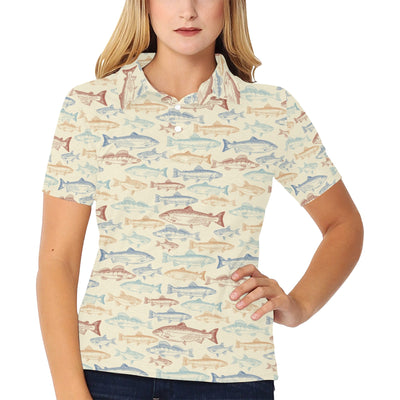 Salmon Fish Print Design LKS302 Women's Polo Shirt