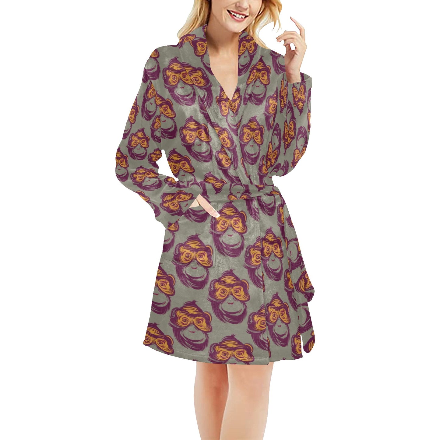 Chimpanzee Pattern Print Design 02 Women's Fleece Robe
