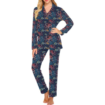 Underwater Giant Squid Print Design LKS302 Women's Long Pajama Set
