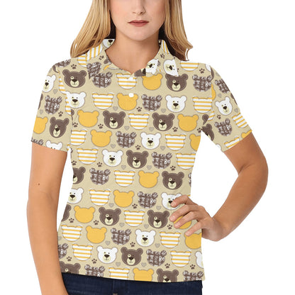 Bear PatchworkPattern Print Design 01 Women's Polo Shirt