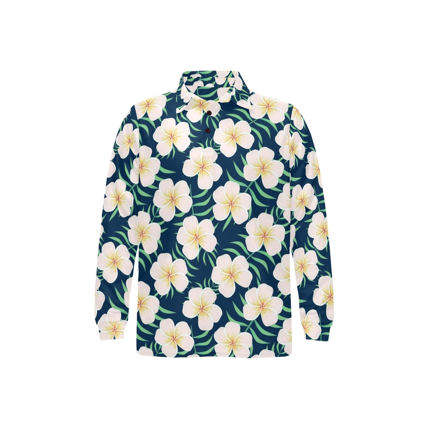 Pink Plumeria Pattern Print Design PM016 Long Sleeve Polo Shirt For Men's