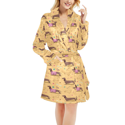 Dachshund Pattern Print Design 07 Women's Fleece Robe