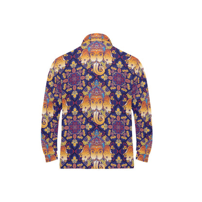 Ganesha Pattern Print Design 01 Long Sleeve Polo Shirt For Men's