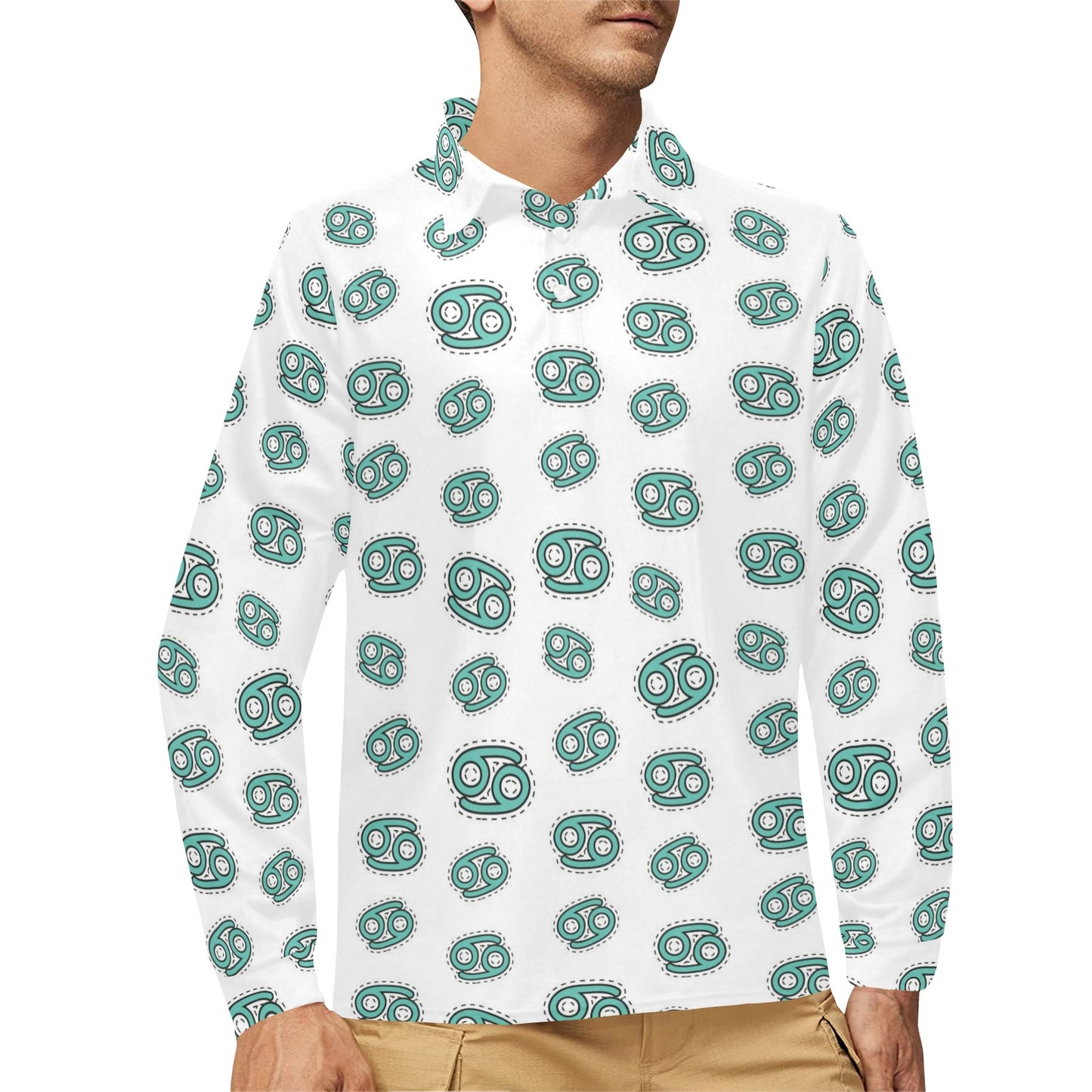 Cancer Zodiac Pattern Print Design 04 Long Sleeve Polo Shirt For Men's