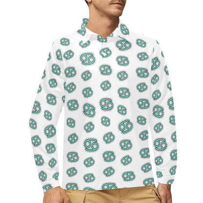 Cancer Zodiac Pattern Print Design 04 Long Sleeve Polo Shirt For Men's