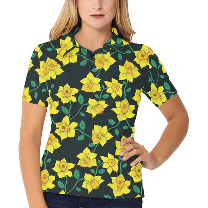 Daffodils Pattern Print Design DF03 Women's Polo Shirt