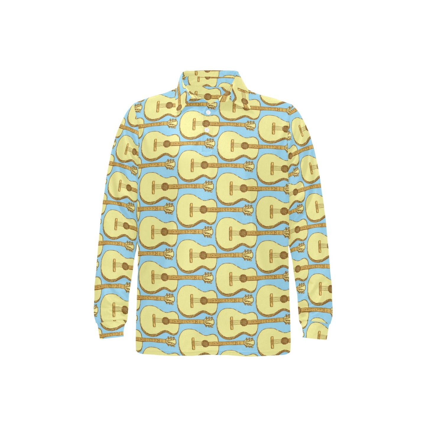 Acoustic Guitar Pattern Print Design 03 Long Sleeve Polo Shirt For Men's