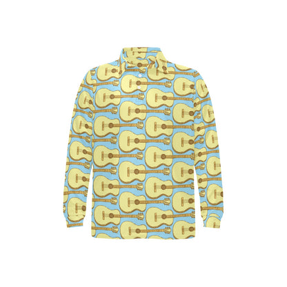 Acoustic Guitar Pattern Print Design 03 Long Sleeve Polo Shirt For Men's