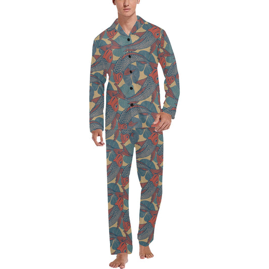 Pisces Pattern Print Design A01 Men's Long Pajama Set