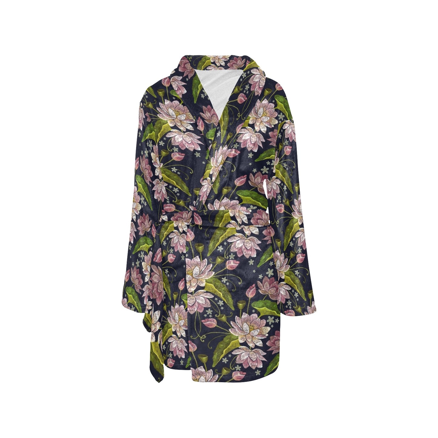 lotus Embroidered Pattern Print Design LO06 Women's Fleece Robe