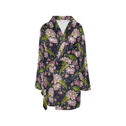 lotus Embroidered Pattern Print Design LO06 Women's Fleece Robe