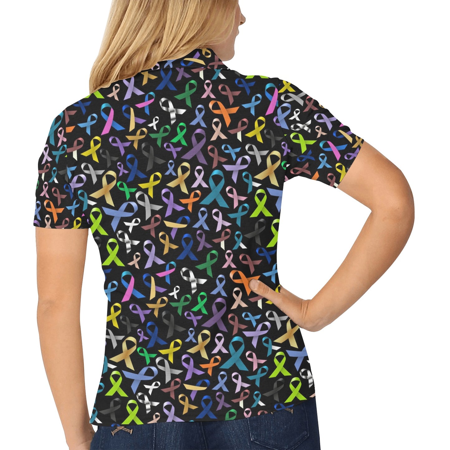 Breast Cancer Awareness Colorful Print Women's Polo Shirt