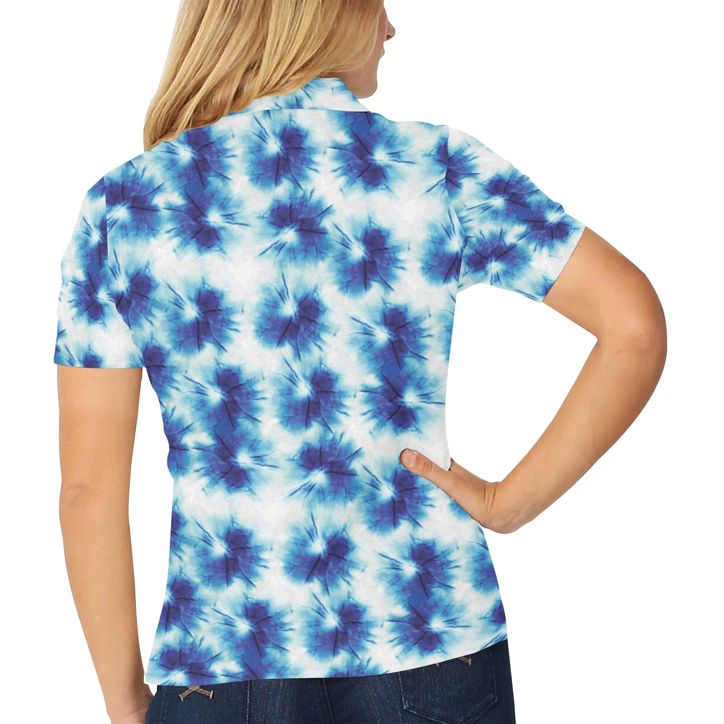 Tie Dye Blue Print Design LKS305 Women's Polo Shirt