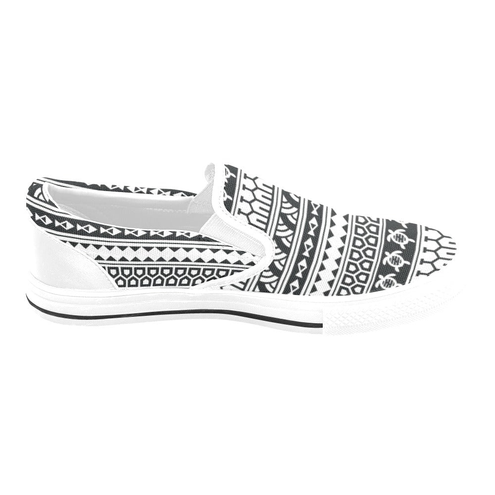 Samoan Pattern Print Design LKS303 White Slip Ons Canvas Women's Shoes