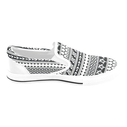 Samoan Pattern Print Design LKS303 White Slip Ons Canvas Women's Shoes